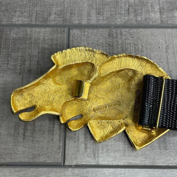 Vintage DOREEN RYAN Double Zebra Head Gold Black 1.25 in adjustable belt 35 in main image 6